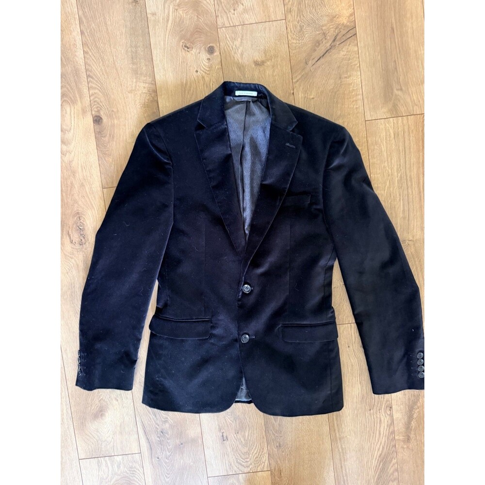 Bar III Mens Black Velvet Blazer 36 R Slim Fit Solid Black Sport Coat